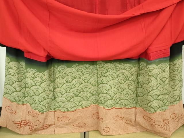 平和屋本店●極上 アンティーク 大正ロマン 振袖 駒刺繍 鶴亀 宝船 黒地 逸品 DZAB5602kh6