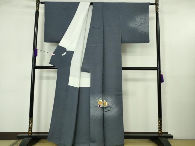 平和屋着物●極上 人間国宝・羽田登喜男 訪問着 鴛鴦 たたき染め 褐色地 暈し染め 金銀彩 逸品 DZAB5606kh6