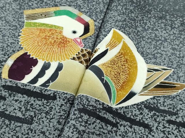 平和屋着物●極上 人間国宝・羽田登喜男 訪問着 鴛鴦 たたき染め 褐色地 暈し染め 金銀彩 逸品 DZAB5606kh6
