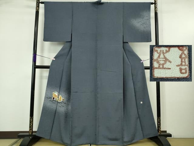 平和屋着物●極上 人間国宝・羽田登喜男 訪問着 鴛鴦 たたき染め 褐色地 暈し染め 金銀彩 逸品 DZAB5606kh6