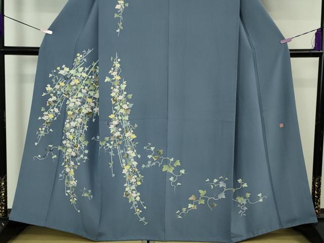 平和屋着物●極上 本加賀友禅作家 染元千紅代表 寺西一紘 訪問着 蔦の葉花文 薄群青色地 逸品 DZAB5607kh6