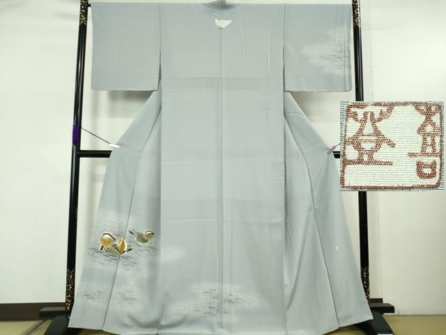 平和屋着物●極上 人間国宝・羽田登喜男 訪問着 鴛鴦 たたき染め 淡藤色地 暈し染め 金銀彩 逸品 未使用 DZAB5608kh6