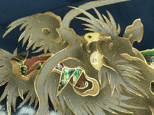 平和屋本店●極上 螺鈿作家 藤本隆士 雲母塾 色留訪問着 龍 立波 留紺色地 金彩 逸品 DZAB5611kh6