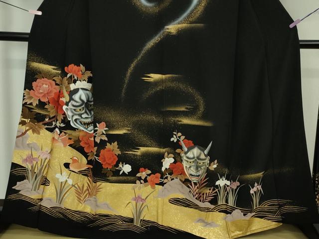 平和屋本店●極上 訪問着 般若 鴛鴦 黒地 金銀彩 逸品 DZAB5612kh6