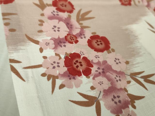 平和屋着物∴極上 夏物 撫松庵 小紋・浴衣兼用 綿 草花 舞蝶シルエット 洗える着物 逸品 DZAB5627kh6