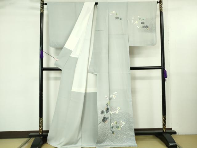 平和屋着物●極上 人間国宝・羽田登喜男 訪問着 枝花文 濃い月白色地 たたき染め 逸品 DZAB5629kh6