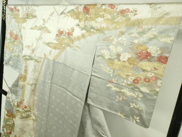 平和屋本店●極上 訪問着 駒刺繍 吉祥花文 薄雲鼠色地 金彩 高島屋扱い 逸品 DZAB5632kh6