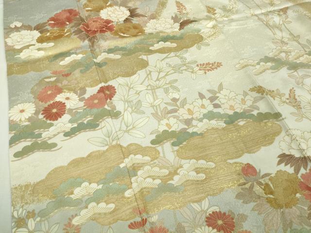 平和屋本店●極上 訪問着 駒刺繍 吉祥花文 薄雲鼠色地 金彩 高島屋扱い 逸品 DZAB5632kh6