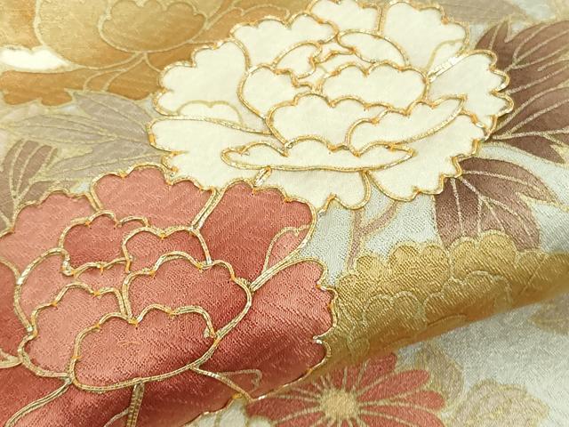 平和屋本店●極上 訪問着 駒刺繍 吉祥花文 薄雲鼠色地 金彩 高島屋扱い 逸品 DZAB5632kh6