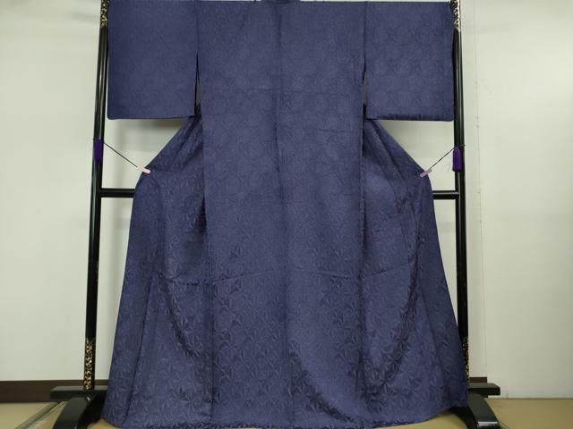 平和屋着物▽極上 お召 単衣 菱地紋 パンジー色地 逸品 DZAB5644kh6