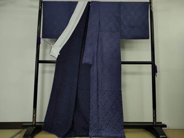 平和屋着物▽極上 お召 単衣 菱地紋 パンジー色地 逸品 DZAB5644kh6
