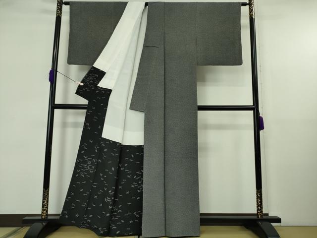平和屋着物●極上 江戸小紋染工房 小林染芸 小林茂徳 江戸小紋 舞花文 黒×白 逸品 DZAB5662kh6