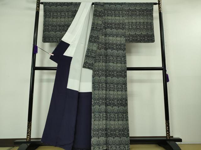 平和屋着物●極上 藍造り国選定無形文化財 藍師・佐藤昭人 小紋 天然藍染 樹下双獣鳥文 逸品 未使用 DZAB5667kh6
