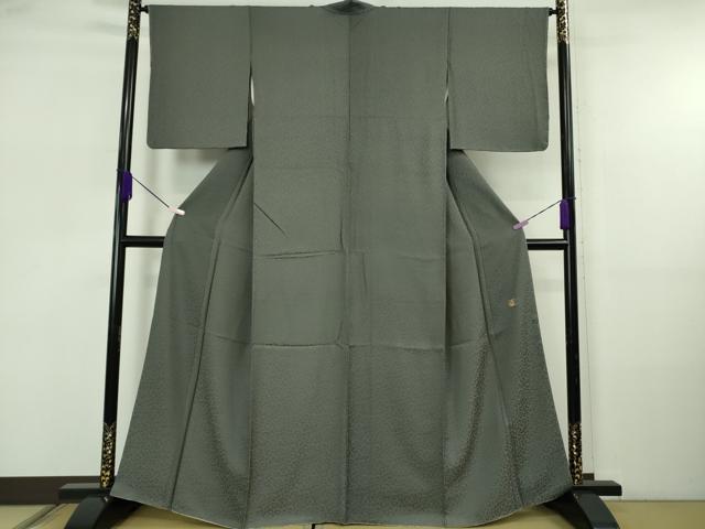 平和屋着物●極上 ろうけつ染め作家 齋藤良樹 色無地 お召地 唐草地紋 藍墨茶色 逸品 未使用 DZAB5668kh6