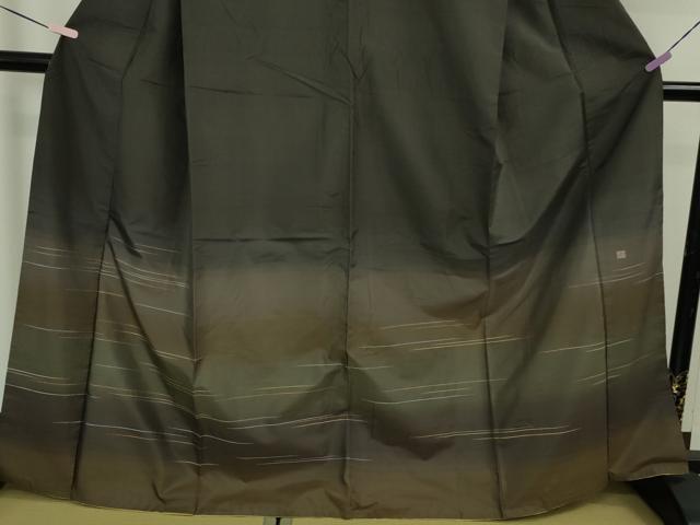 平和屋着物●極上 石川県指定無形文化財 牛首紬 白山工房 手織り 訪問着 作家物 刺繍 横縞 黒紅色地 逸品 DZAB5671kh6