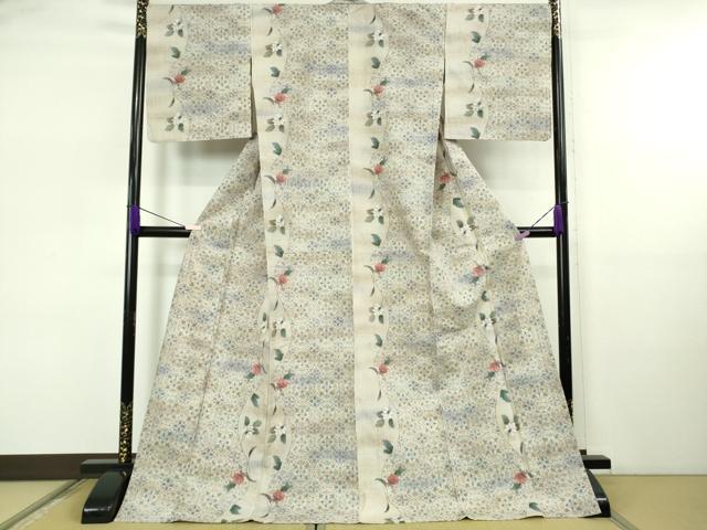 平和屋着物▽極上 小千谷紬 単衣 草花間道 ロング丈 逸品 未使用 DZAB5681kh6