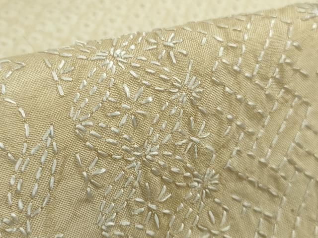 平和屋本店●極上 訪問着 紬地 刺し子 刺繍 名物裂花間道 蒸栗色地 逸品 未使用 DZAB5690kh6