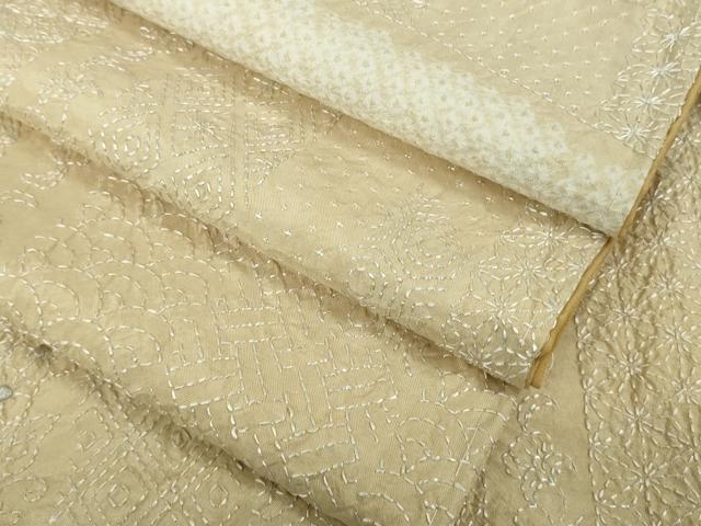 平和屋本店●極上 訪問着 紬地 刺し子 刺繍 名物裂花間道 蒸栗色地 逸品 未使用 DZAB5690kh6