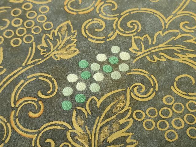 平和屋本店●極上 人間国宝 福田喜三郎 色留訪問着 刺繍 葡萄唐草文 灰青色地 暈し染め 金彩 逸品 DZAB5696kh6