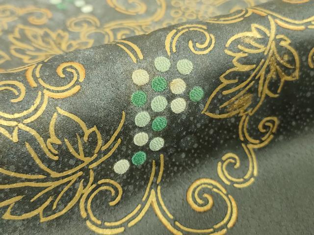 平和屋本店●極上 人間国宝 福田喜三郎 色留訪問着 刺繍 葡萄唐草文 灰青色地 暈し染め 金彩 逸品 DZAB5696kh6