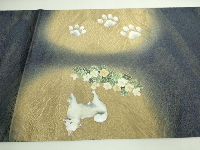 平和屋着物●極上 太鼓柄袋帯 手描き 柴犬 逸品 DZAB5704kh6