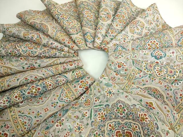 平和屋本店●極上 中国三大刺繍 相良刺繍 総刺繍 全通柄袋帯 正倉院花唐草 金糸 絹鼠色地 逸品 DZAB5709kh6