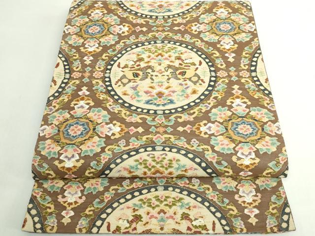平和屋本店●最高級 明綴れ 全通柄袋帯 狩猟花文 金糸 逸品 DZAB5713kh6