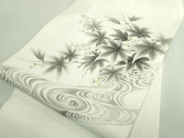 平和屋着物*極上 夏物 九寸名古屋帯 作家物 手描き 流水楓文 逸品 DZAB5754kh6