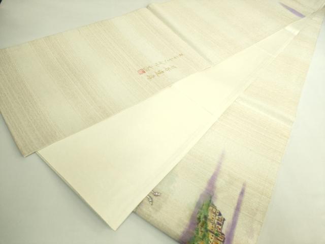 平和屋着物●極上 ユネスコ世界遺産表現作家 白川丈山 太鼓柄袋帯 手描き モンサン・ミッシェル 金通し地 反端付き 逸品 DZAB5774kh6