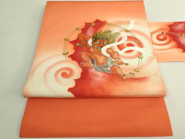 平和屋着物●極上 塩瀬 九寸名古屋帯 刺繍 雷神 金糸 逸品 DZAB5784kh6