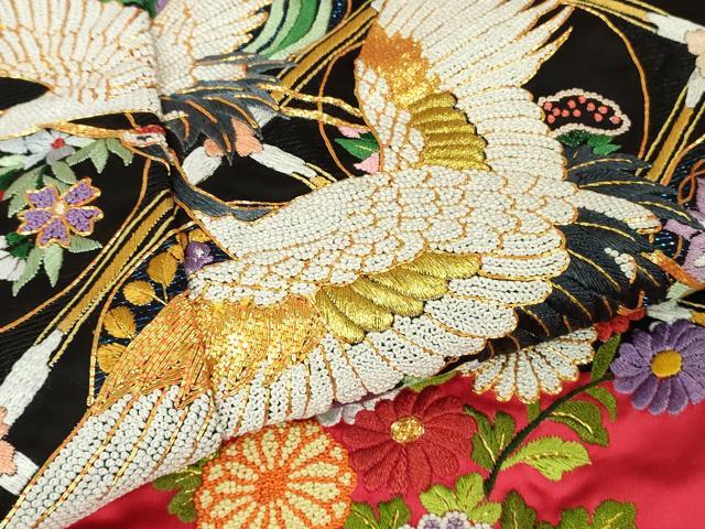 平和屋本店●最高級 中国三大刺繍 相良刺繍 駒刺繍 色打掛 和装 婚礼 結婚式 花嫁 神社挙式 飛鶴天井花車文 金糸 逸品 未使用 DZAB5801kh6