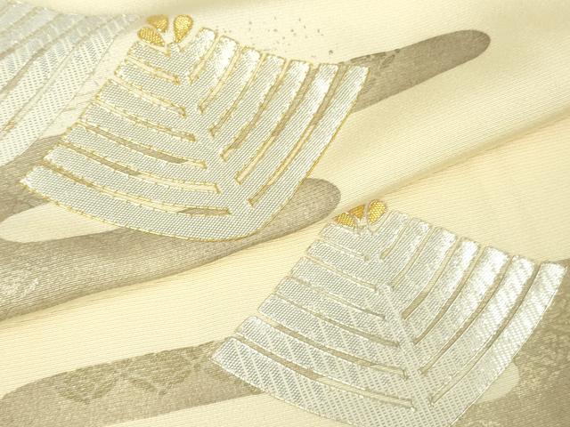 平和屋本店●希少 皇室献上作家 野村静枝 佐賀錦 訪問着 エ霞松葉文 鳥の子色地 金銀糸 反端付き 逸品 未使用 DZAB5808kh6