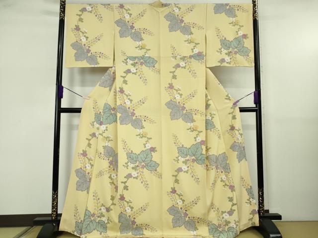 平和屋着物●極上　小紋　桐花文　砥粉色地　鬼しぼ縮緬　金彩　反端付き　逸品　DZAB5811kh6 平和屋着物○極上 小紋 桐花文 砥粉色地 鬼しぼ縮緬 金彩