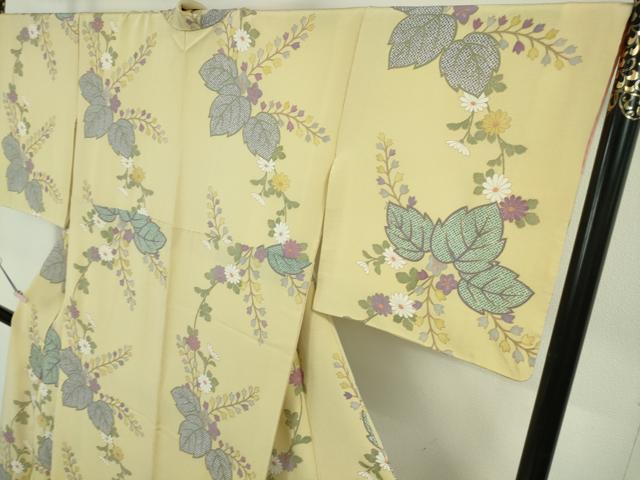平和屋着物●極上 小紋 桐花文 砥粉色地 鬼しぼ縮緬 金彩 反端付き 逸品 DZAB5811kh6
