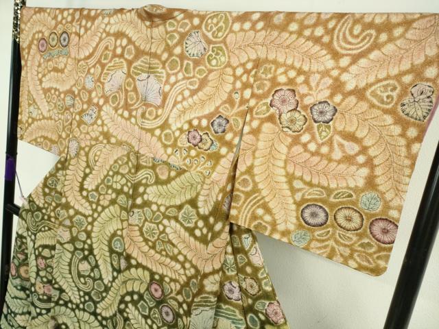 平和屋本店●極上 訪問着 辻が花 葵 暈し染め 金通し地 ロング丈 逸品 DZAB5819kh6