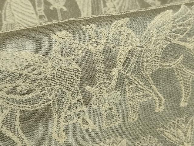 平和屋本店●極上 中国三大刺繍 スワトウ刺繍 汕頭刺繍 訪問着 天目織 お召地 エジプト壁画文様 茶鼠色地 金糸 逸品 未使用 DZAB5825kh6
