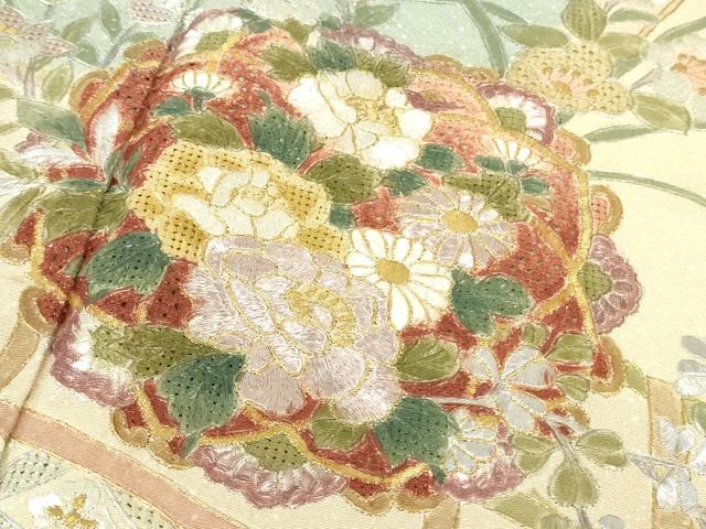 平和屋本店●極上 中国三大刺繍 スワトウ刺繍 汕頭刺繍 訪問着 四季花文 肌色地 金糸 やまと誂製 逸品 DZAB5826kh6