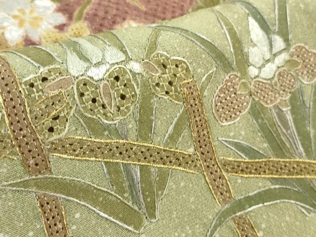 平和屋本店●極上 中国三大刺繍 スワトウ刺繍 汕頭刺繍 訪問着 四季花文 肌色地 金糸 やまと誂製 逸品 DZAB5826kh6