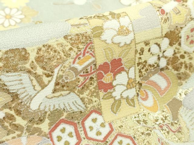 平和屋着物●極上 訪問着 駒刺繍 宝尽くし飛鶴霞文 白緑色地 暈し染め 金彩 反端付き 逸品 DZAB5827kh6