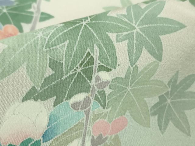 平和屋本店●極上 訪問着 友禅 作家物 春水 四季花文 青磁鼠色地 暈し染め 逸品 DZAB5828kh6