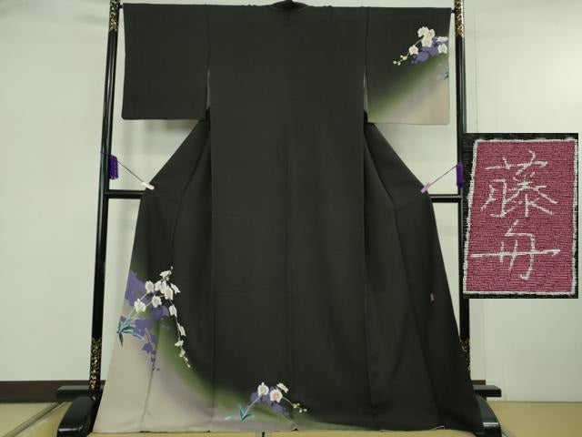 平和屋本店●極上 十日町友禅 女流作家 遠田藤舟 訪問着 胡蝶蘭 蝉色地 暈し染め ロング丈 逸品 DZAB5837kh6