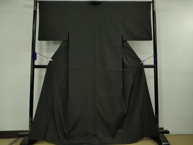 平和屋本店●極上 お召 吉野間道 黒地 反端付き 逸品 DZAB5843kh6