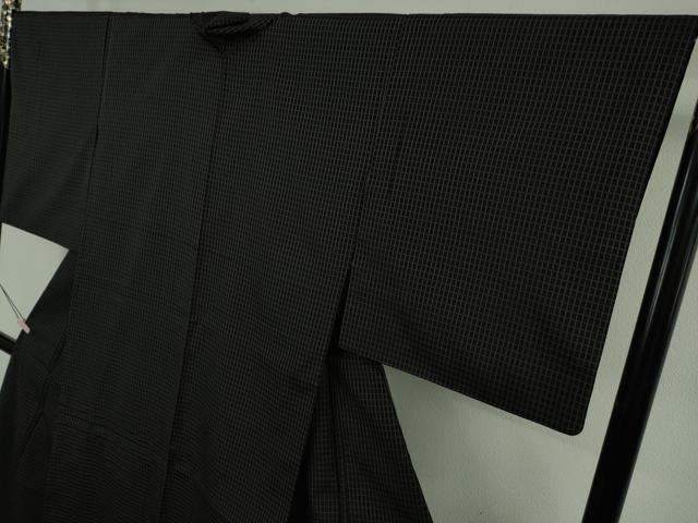 平和屋本店●極上 お召 吉野間道 黒地 反端付き 逸品 DZAB5843kh6