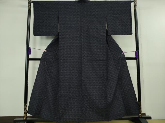 平和屋着物▽極上 久留米絣 単衣 綿 坂田織物謹製 濃紺地 証紙付き 逸品 未使用 DZAB5846kh6