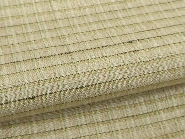平和屋着物●極上 手織紬 格子 練色地 たとう紙・反端付き 逸品 DZAB5850kh6