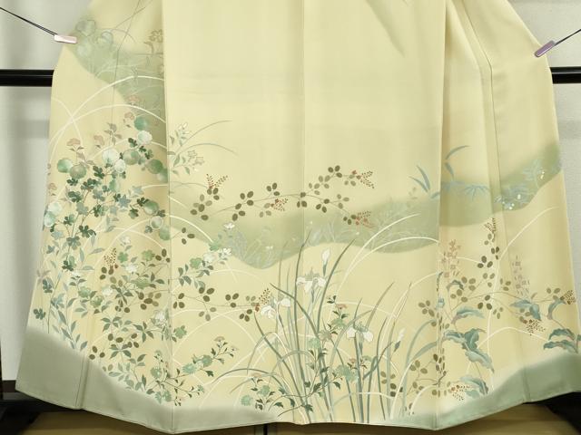 平和屋本店●極上 創業460年・千總 訪問着 刺繍 草花文 鳥の子色地 暈し染め 金彩 高島屋扱い 逸品 DZAB5851kh6