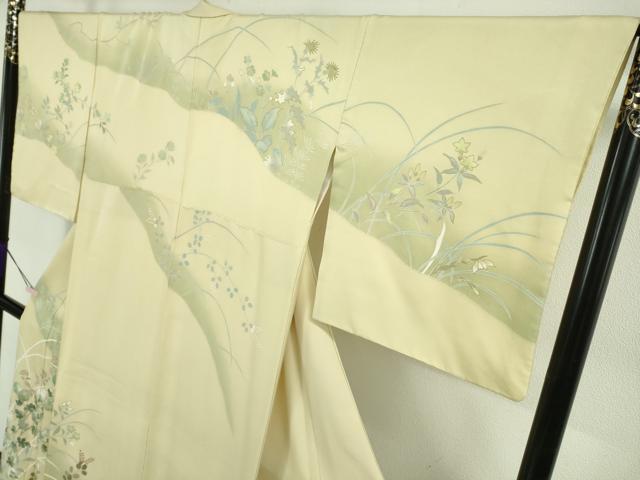 平和屋本店●極上 創業460年・千總 訪問着 刺繍 草花文 鳥の子色地 暈し染め 金彩 高島屋扱い 逸品 DZAB5851kh6