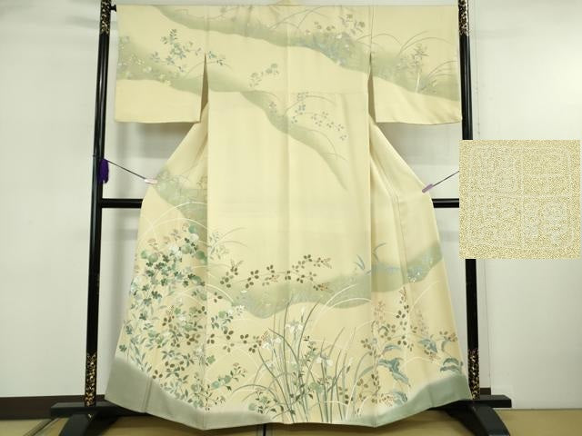 平和屋本店●極上 創業460年・千總 訪問着 刺繍 草花文 鳥の子色地 暈し染め 金彩 高島屋扱い 逸品 DZAB5851kh6