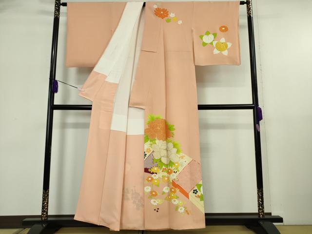 平和屋本店●極上 銀座 志ま亀 訪問着 橘 牡丹 菊 赤香色地 金彩 たとう紙付き 逸品 DZAB5858kh6