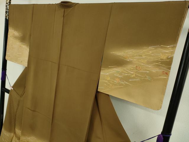 平和屋本店●極上 人間国宝 福田喜三郎 訪問着 刺繍 吹寄せ松葉文 朽葉色地 暈し染め 金彩 大丸扱い 逸品 未使用 DZAB5860kh6